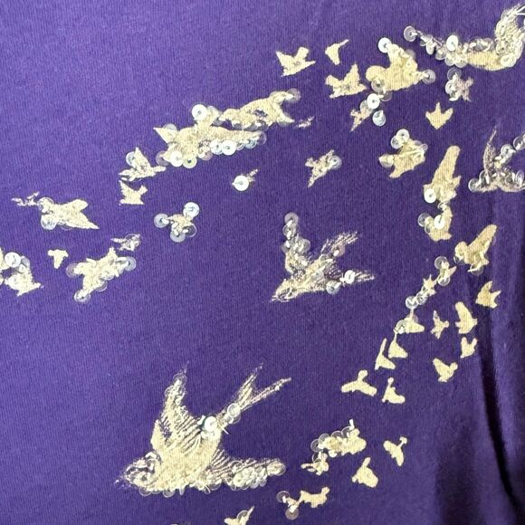 Vtg Express Graphic Sequin Bird Top Purpl Y2K Ombre Shirt Flying ❤️ Formation XS - Picture 2 of 9